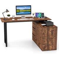 Costway L-Shaped Computer Desk Reversible Corner Laptop Desk Workstation in Brown