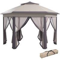 OUTSUNNY 3x4m Hexagon Gazebo w/ Metal Frame Mesh Curtains Outdoor Garden in Beige