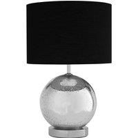 Orsina Chrome Ball Table Lamp With Black Fabric Shade, Decorative Bedside Light, Monochrome Desk Light Accent