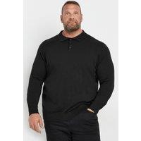 BadRhino Men's Knitted Long Sleeve Polo Shirt in Black | Size: 5-6XL
