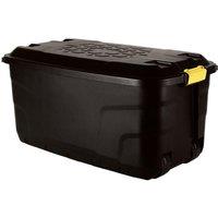 Samuel Alexander 75L Heavy Duty Lockable & Stackable Storage Tub Chest on Wheels with Clips in Black