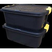 Samuel Alexander 2 x 24L Heavy Duty Lockable & Stackable Storage Tub Chest with Clips in Black