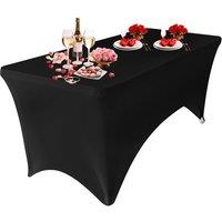 Neel Blue 8FT Spandex Tablecloth Rectangle Patio Table Cover for Wedding Banquet Party Decoration in Black
