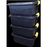 Samuel Alexander 4 x 24L Heavy Duty Lockable & Stackable Storage Tub Chest with Clips in Black