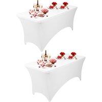 Neel Blue 6FT Rectangle Patio Tablecloth Elastic Spandex Table Cover, Pack of 2 in White