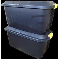 Samuel Alexander 2 x 75L Heavy Duty Lockable & Stackable Storage Tub Chest on Wheels with Clips in Black
