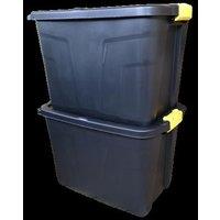 Samuel Alexander 2 x 60L Heavy Duty Lockable & Stackable Storage Tub Chest with Clips in Black