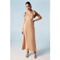 Oasis Women's Twist Front Angel Sleeve Bridesmaid Dress in Biscuit | Size: 14