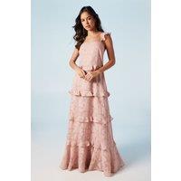 Rose Georgette Square Neck Bridesmaid Dress