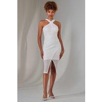 Jolie Moi Women's Cross Neck Slit Bodycon Dress in White | Size: 12