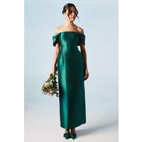 Coast Women's Honoured Twill Bardot Column Midi Bridesmaid Dress in Emerald | Size: 8