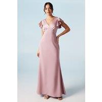 Coast Women's Honoured V Neck Angel Short Sleeve Satin Maxi Bridesmaid Dress in Antique Rose | Size: 18