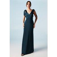 Coast Women's Honoured Satin Back Crepe V Neck Tie Shoulder Maxi Bridesmaid Dress in Navy | Size: 14