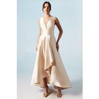 Coast Women's Honoured Sleeveless Plunge Waterfall Twill Maxi Bridesmaid Dress in Champagne | Size: 10