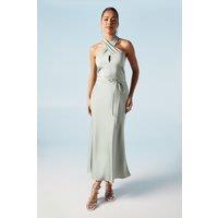 Oasis Women's Cross Front Halterneck Bridesmaid Dress in Sage | Size: 14