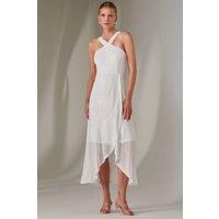 Jolie Moi Women's Cross Neck Frill Hem Maxi Dress in White | Size: 10