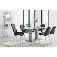 FurnitureboxUK Imperia 6 Grey Dining Table & 6 Pesaro Silver Leg Chairs in Black
