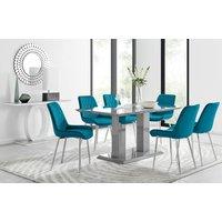 FurnitureboxUK Imperia 6 Grey Dining Table & 6 Pesaro Silver Leg Chairs in Blue