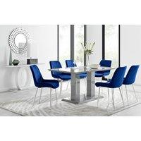 FurnitureboxUK Imperia 6 Grey Dining Table & 6 Pesaro Silver Leg Chairs in Navy