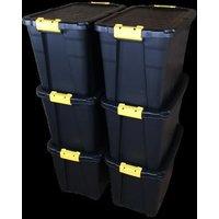 Samuel Alexander 6 x 60L Heavy Duty Lockable & Stackable Storage Tub Chest with Clips in Black