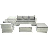 Fimous 5 Pieces Rattan Garden Furniture Set Outdoor Garden Sofa Chair Coffee Table Set with Side Table Big Footstool Light Grey Mixed