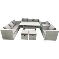 Fimous Rattan Garden Furniture Set Outdoor 8 Seater Patio Dinin g Sofa Sets with Dining Table 2 Chairs 2 Small Footstools Light Grey Mixed