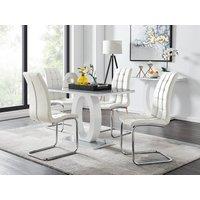 FurnitureboxUK Giovani Grey White Modern High Gloss & Glass Dining Table & 4 Murano Chairs Set in Off-White