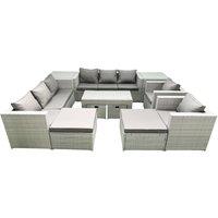 Fimous Rattan Garden Furniture Set Outdoor Lounger Sofa with Coffee Table 4 Footstools 2 Side Tables Light Grey Mixed 12 Seater