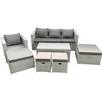 Fimous Rattan Garden Furniture Set Outdoor Lounger Sofa with Coffee Table 4 Footstools Light Grey Mixed