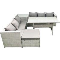 Fimous Rattan Garden Furniture Set 7 Seater Outdoor Sofa Set with Dining Table Side Table Big Footstool Light Grey Mixed