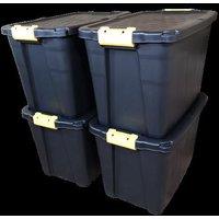 Samuel Alexander 4 x 60L Heavy Duty Lockable & Stackable Storage Tub Chest with Clips in Black