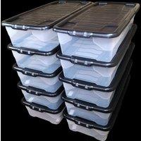 Samuel Alexander 10 Pack of 42L Under Bed Clear Stackable & Nestable Storage Boxes in White