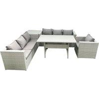Fimous 5 Pieces Outdoor Rattan Sofa Set with Cushions Patio Garden Furniture Sets with Armchair Dining Table Side Table in Light Grey