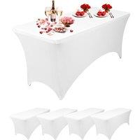 Neel Blue 6FT Rectangle Patio Tablecloth Elastic Spandex Table Cover, Pack of 5 in White