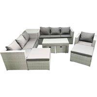 Fimous Outdoor Rattan Garden Furniture Set with Grey Cushions Luxury 11 Seater with Chair, Coffee Table & Side Table For Conservatory, Patio