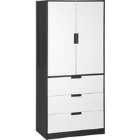 HOMCOM 2 Door Wardrobe Grey Wardrobe with 3 Drawer & Hanging Rod for Bedroom in White