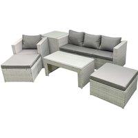 Fimous Outdoor Rattan Garden Furniture Set w/ Grey Cushions Luxury 6 Seater w/ 2 Big Footstools & Coffee Table, Side Table For Conservatory, Patio