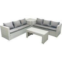 Fimous 6 Seater Garden Outdoor Rattan Furniture Set Rattan Garden Sofa Oblong Coffee Table with Side Table Light Grey Mixed