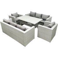Fimous Rattan Garden Furniture Set Outdoor 8 Seater Patio Dinin g Sofa Sets with Dining Table 2 Chairs Light Grey Mixed