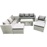 Fimous Outdoor Rattan Garden Furniture Set with Grey Cushions Luxury 11 Seater with Chair & Coffee Table For Conservatory, Patio in Light Grey