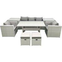 Fimous Garden Dining Set Outdoor Rattan Furniture Set with Sofa Dining Table 2 Chairs 2 Small Footstools 2 Side Tables Light Grey Mixed