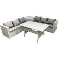 Fimous Rattan Garden Furniture Set 6 Seater Outdoor Sofa Set with Dining Table Side Table Light Grey Mixed