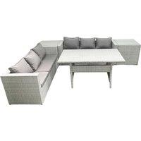 Fimous Rattan Garden Furniture Set 6 Seater Outdoor Sofa Set with Dining Table 2 Side Tables Light Grey Mixed