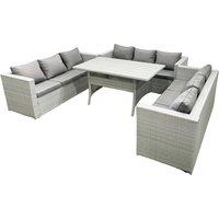 Fimous Rattan Garden Outdoor Furniture Set 9 Seater Garden Sofa Rectangulr Dining Table Set Light Grey Mixed