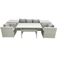Fimous Garden Dining Set Outdoor Rattan Furniture Set with Sofa Dining Table 2 Chairs 2 Side Tables Light Grey Mixed