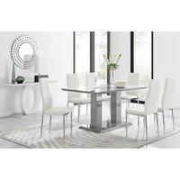 FurnitureboxUK Imperia Grey Modern High Gloss Dining Table & 6 Milan Dining Chairs Set in Off-White