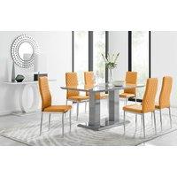 FurnitureboxUK Imperia Grey Modern High Gloss Dining Table & 6 Milan Dining Chairs Set in Mustard