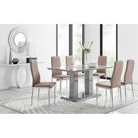 FurnitureboxUK Imperia Grey Modern High Gloss Dining Table & 6 Milan Dining Chairs Set in Beige