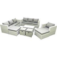 Fimous Rattan Garden Furniture Set 8 Pieces Outdoor Garden Sofa Chair Coffee Table Set with 4 Footstools Light Grey Mixed