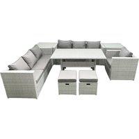 Fimous 8 Pieces Outdoor Rattan Sofa Set with Cushions Patio Garden Furniture Sets with Armchair Dining Table 2 Side Tables 2 Small Footstools